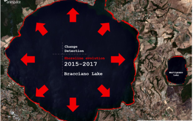 Il lago visto da satellite: arretramento della linea di costa anche di 100 metri
